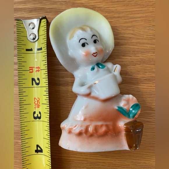Napco Lefton Japan porcelain farmer girl watering can hat plant gardening 🪴 vtg - Picture 5 of 6